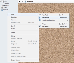 using scrivener new folder